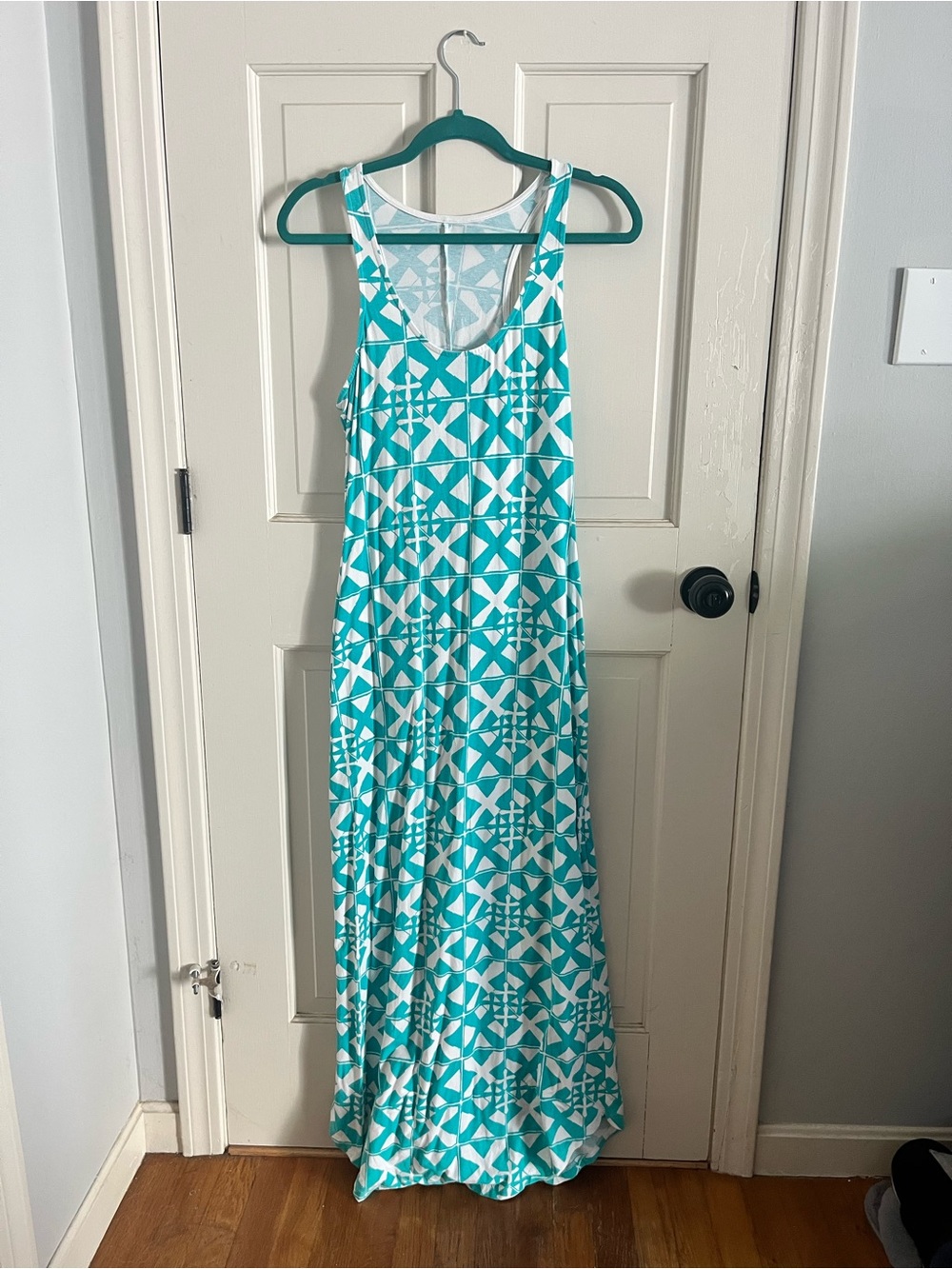 MAHI GOLD Turquoise & White Geometric Maxi Dress